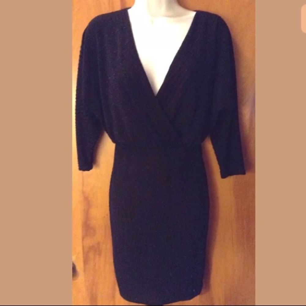 Navy Blue Surplice Dress Faux Wrap
